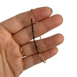 Beaded Black Gold Delicate Bangle Stacking Bracelet